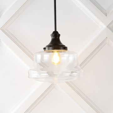 Schoolhouse 14" Bohemian Farmhouse Iron/Glass LED Pendant - JONATHAN Y